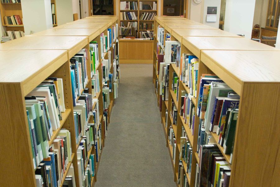 Shelves of books in the school library